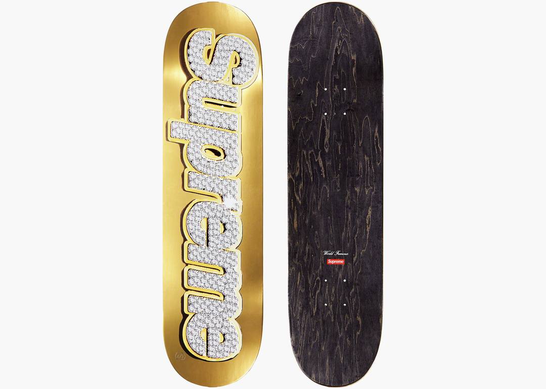Supreme Gold Bling Box Logo Skateboard SS22