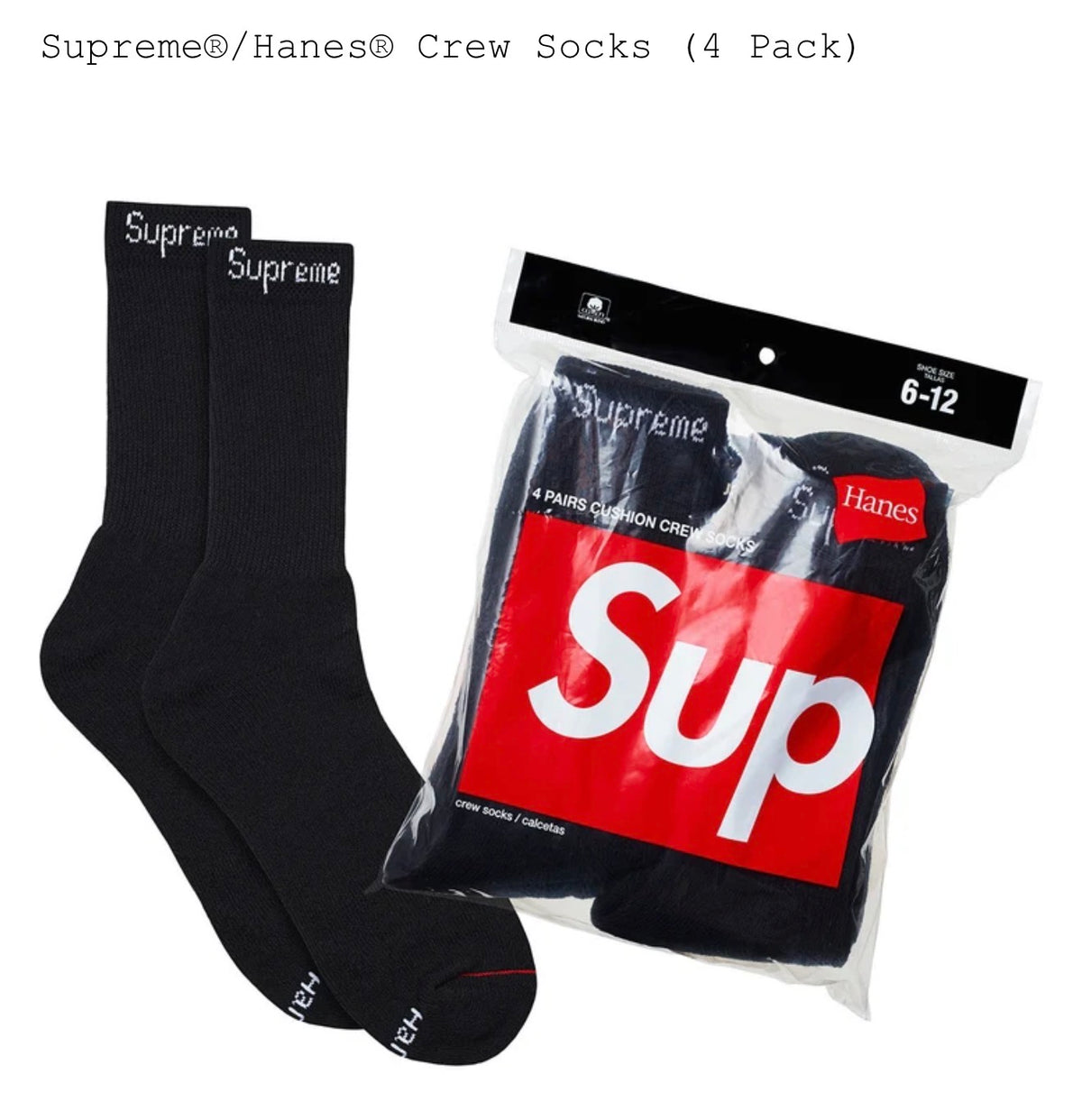 Supreme Hanes Black Socks