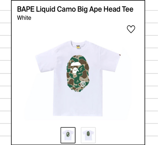BAPE Liquid Camo Big Ape Head White Tee