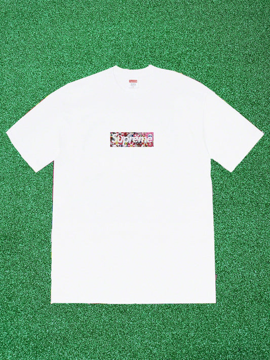 Camiseta blanca con el logotipo de la caja de ayuda contra el COVID-19 de Takashi Murakami Supreme