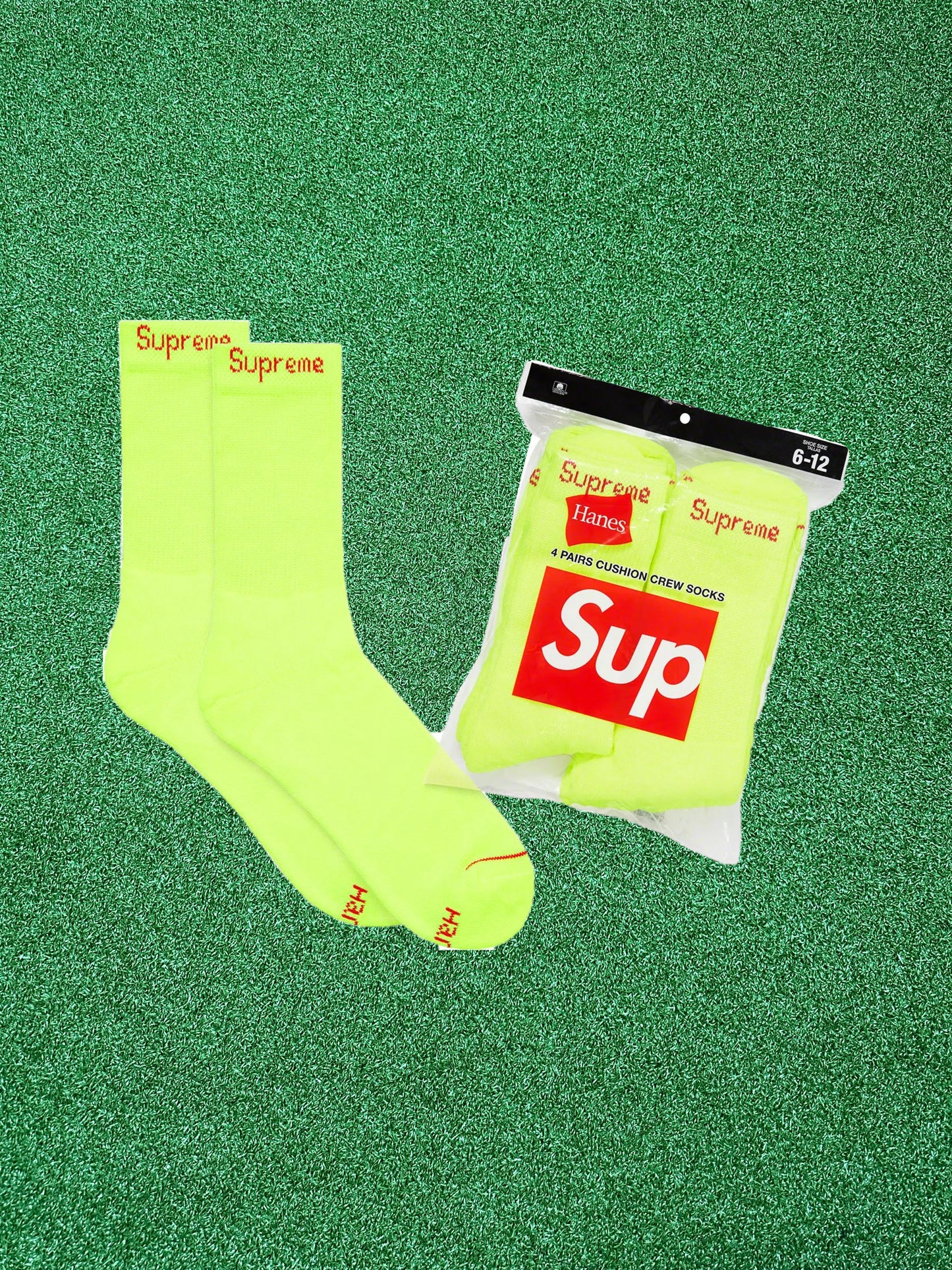 Calcetines deportivos Supreme Hanes (paquete de 4) amarillo fluorescente
