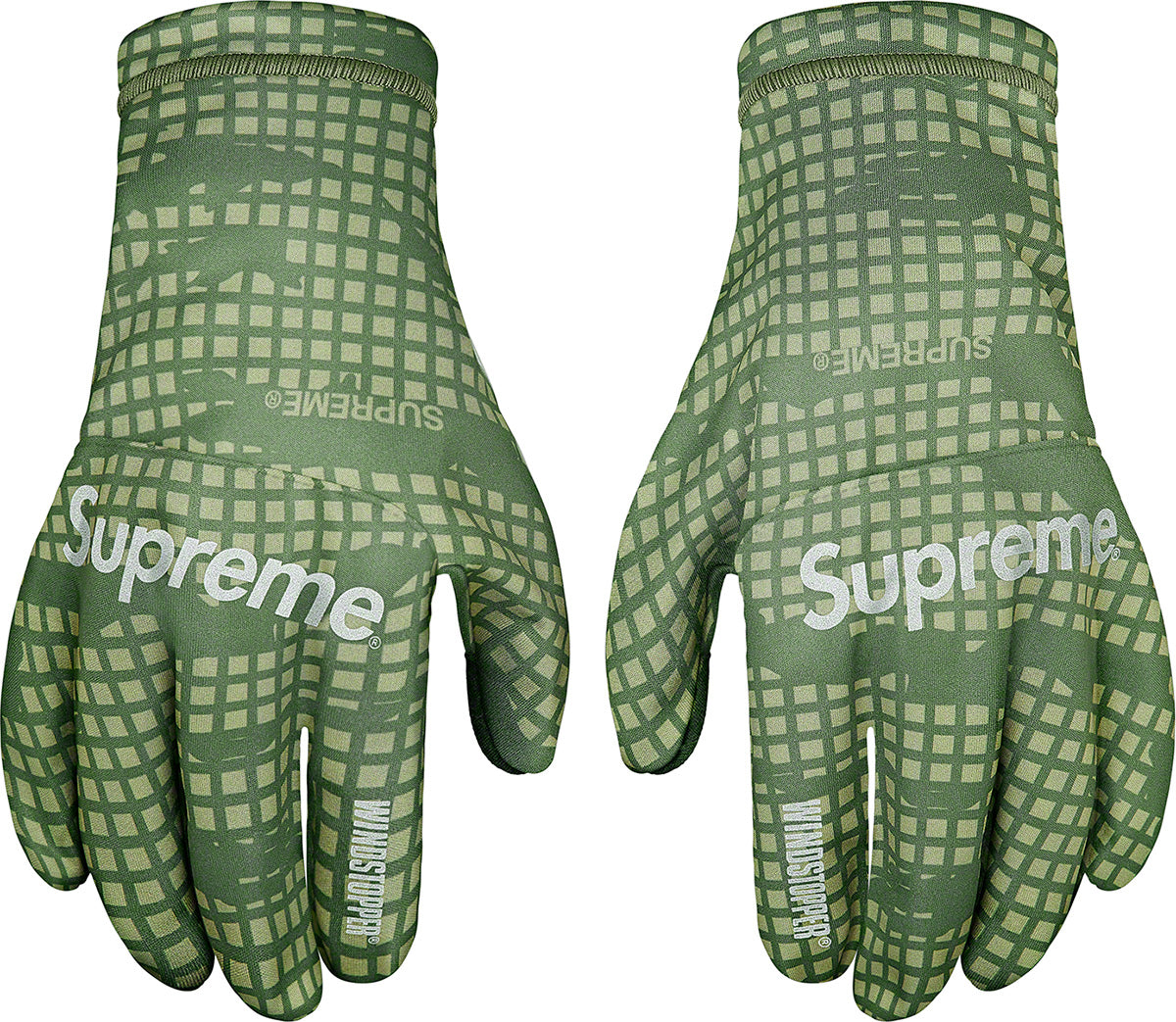 Guantes Supreme WINDSTOPPER con diseño de camuflaje y rejilla verde oliva
