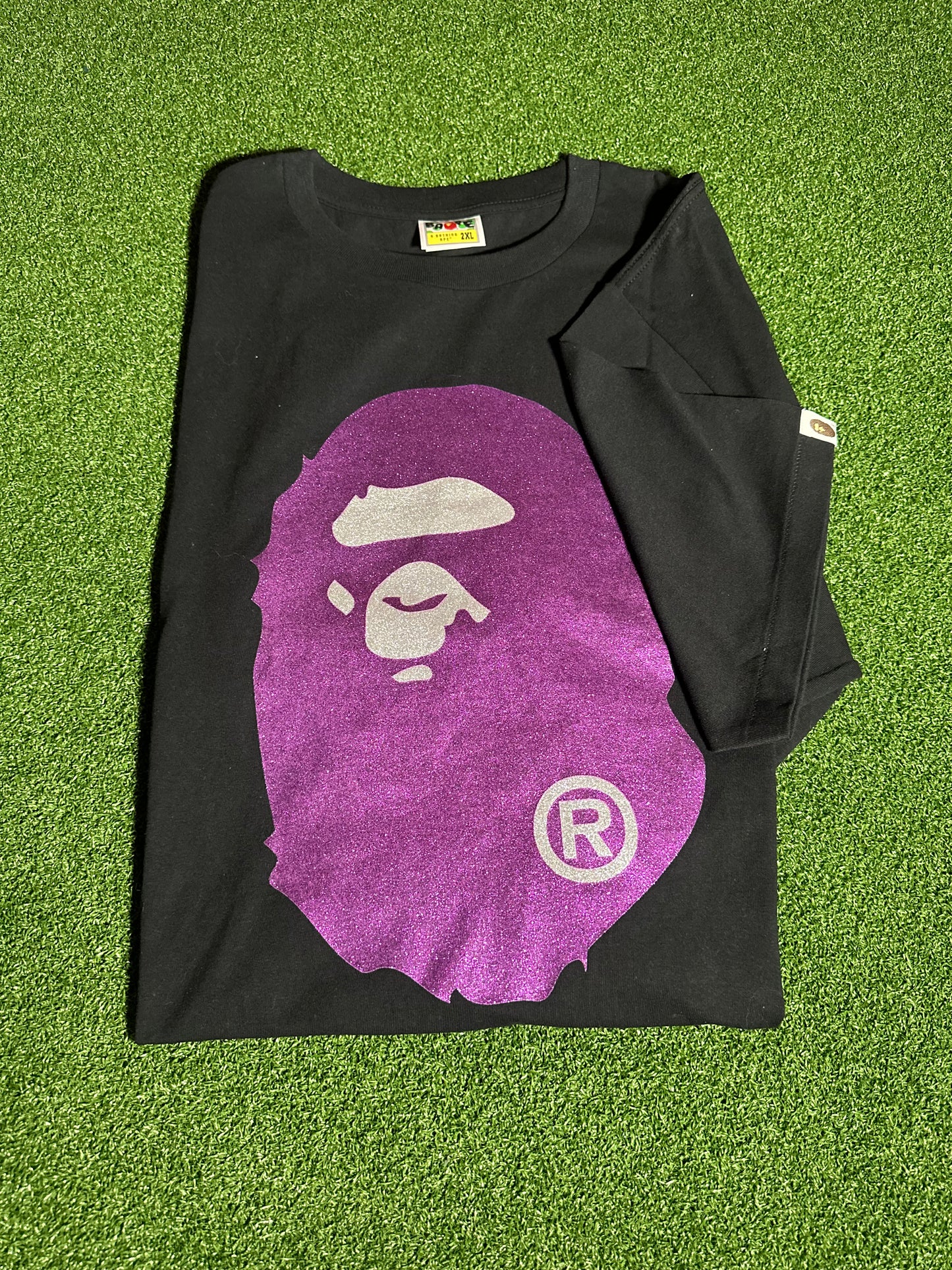 Camiseta con cabeza grande y purpurina de Bape
