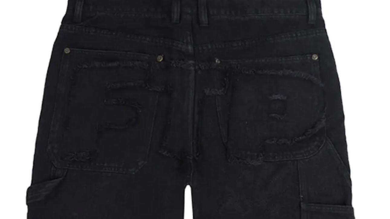Pantalón de carpintero con logotipo de mezclilla deshilachada de FTP - Negro
