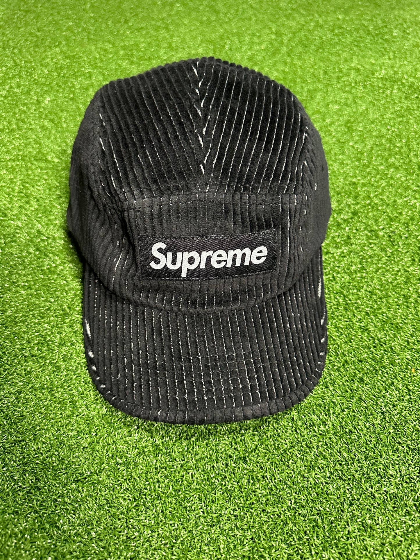 Gorra de campamento de pana bicolor negra Supreme