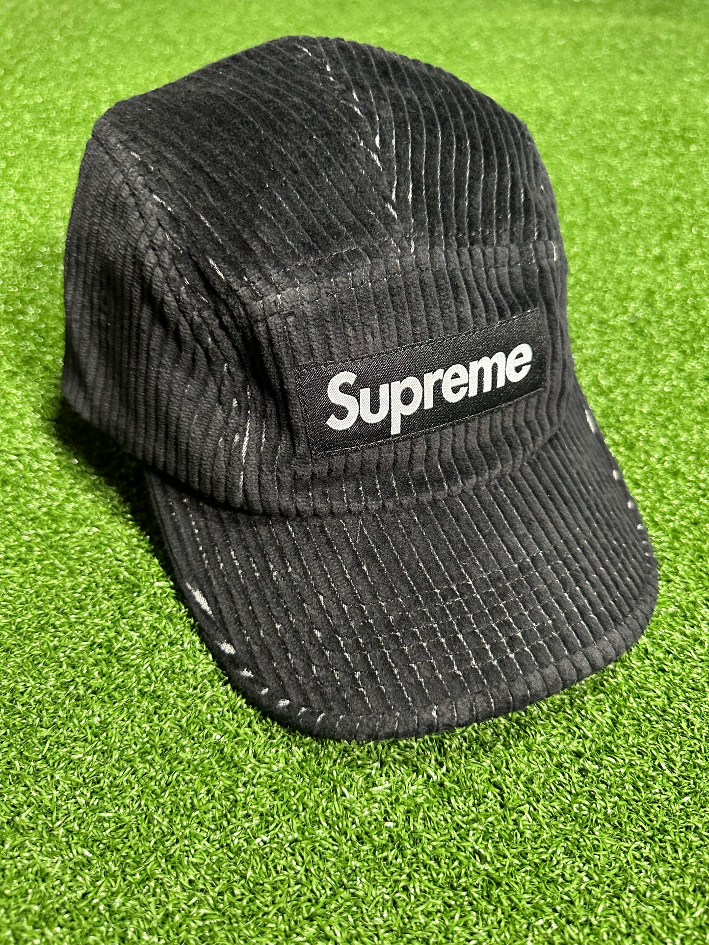 Gorra de campamento de pana bicolor negra Supreme
