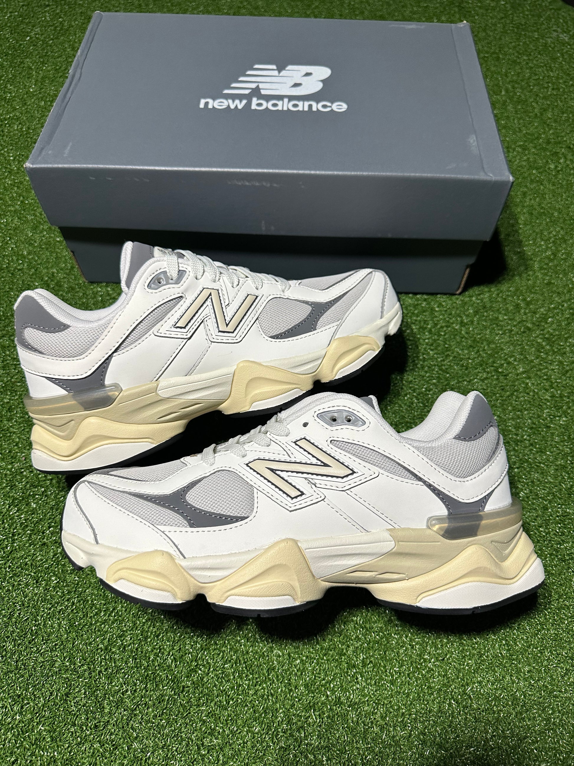 New Balance 9060 Sea Salt Castlerock GS youth lifestyle sneakers cream grey colorway