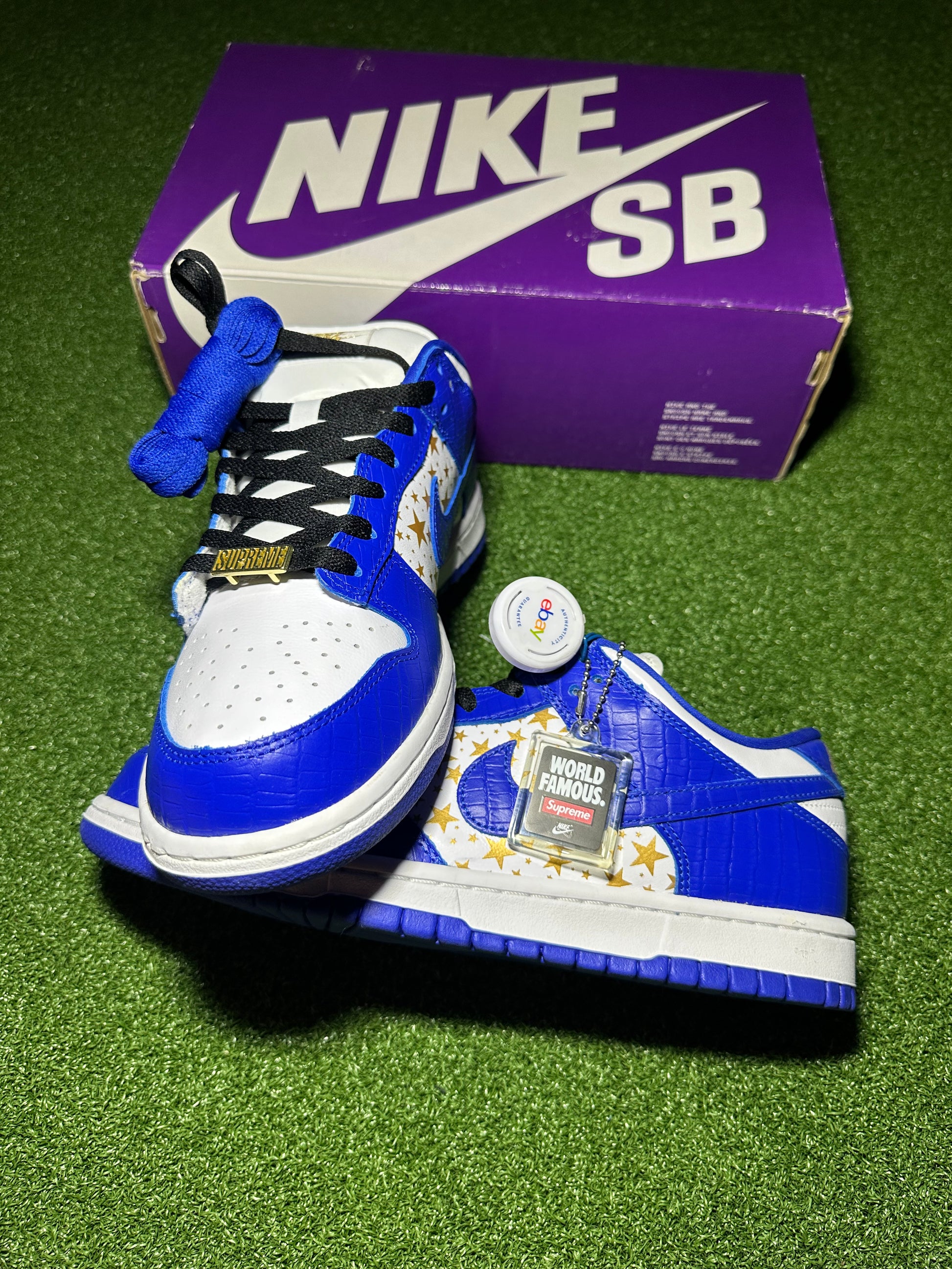 Nike SB Dunk Low Supreme Stars Hyper Royal Logo