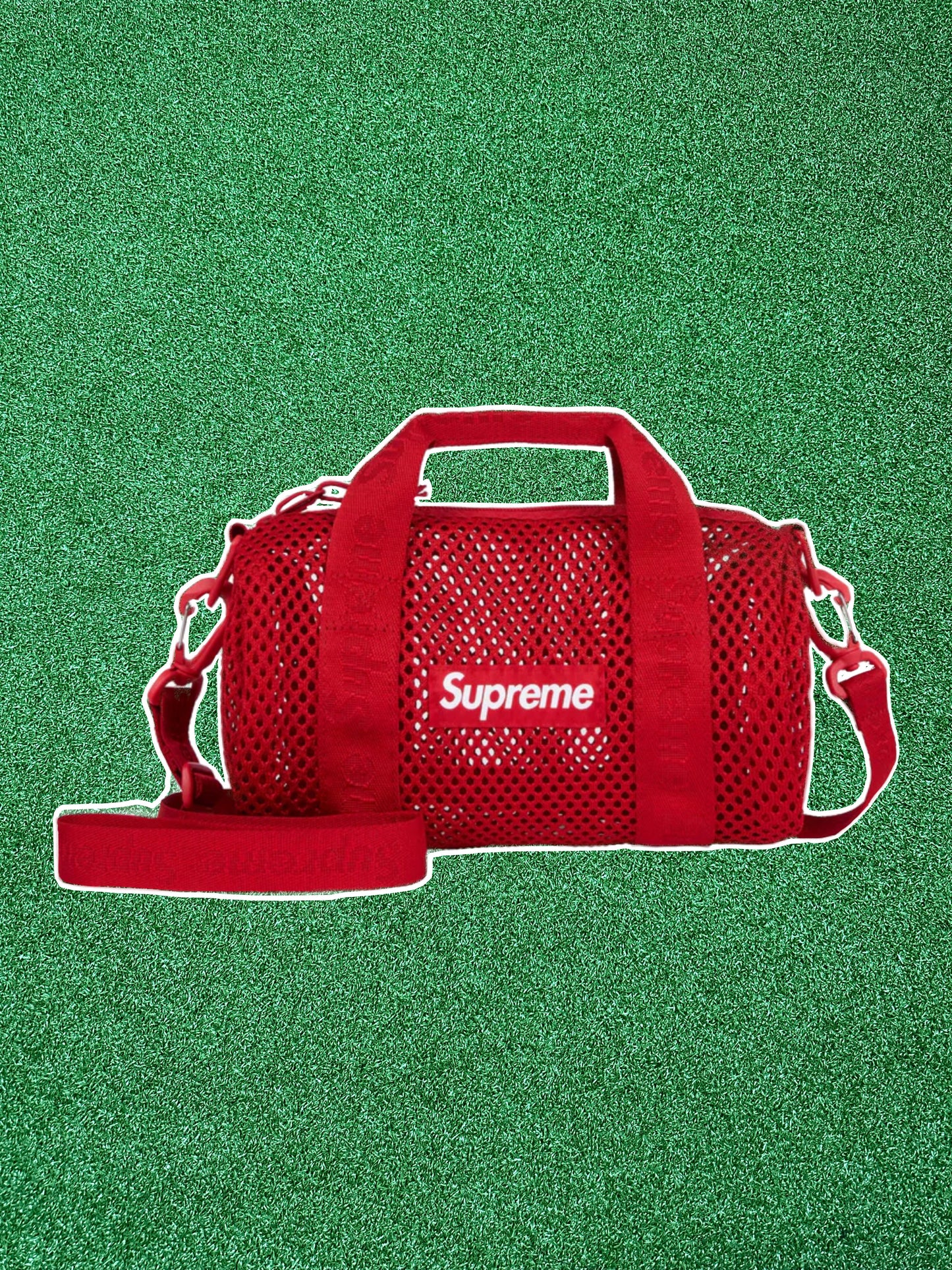 Supreme Mesh Mini Duffle Bag SS25 – Compact Red Streetwear Shoulder Bag with Box Logo