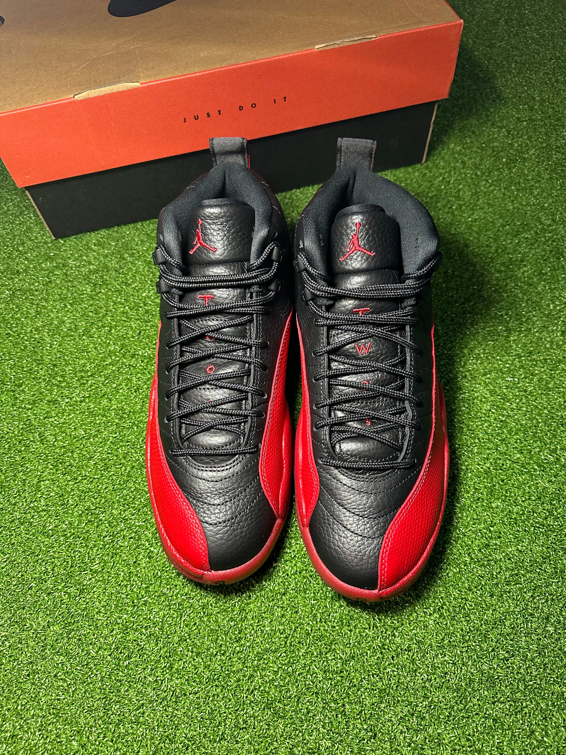 Front angle of Air Jordan 12 Retro Flu Game 2025