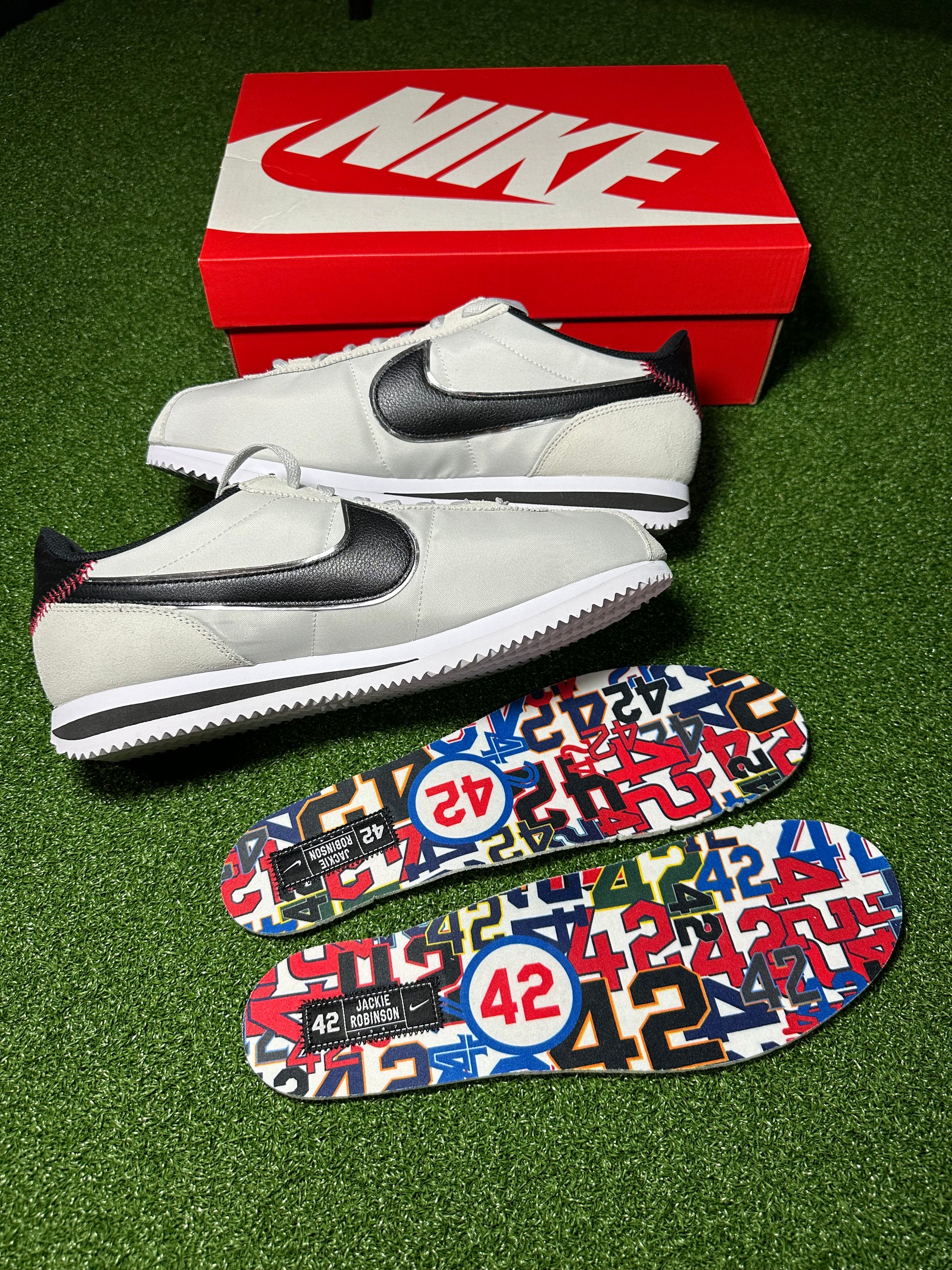 Side angle of Cortez Jackie Robinson tribute sneaker