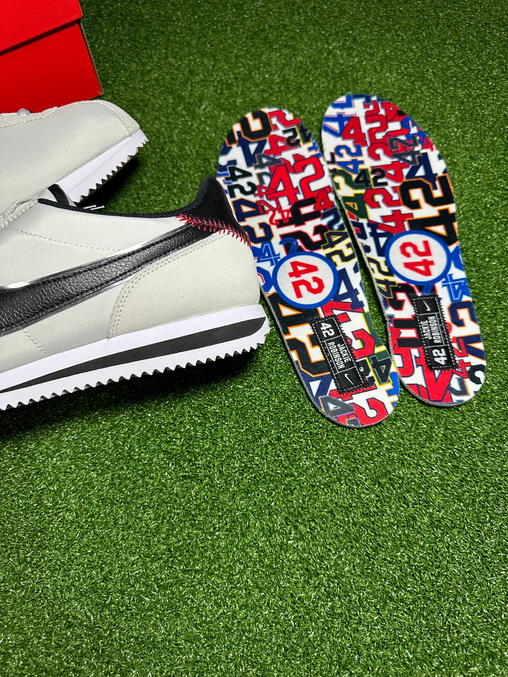 Number 42 on insole detail on Jackie Robinson Cortez