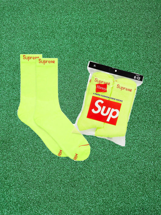 Supreme Hanes Crew Socks (4 Pack) Flourescent Yellow