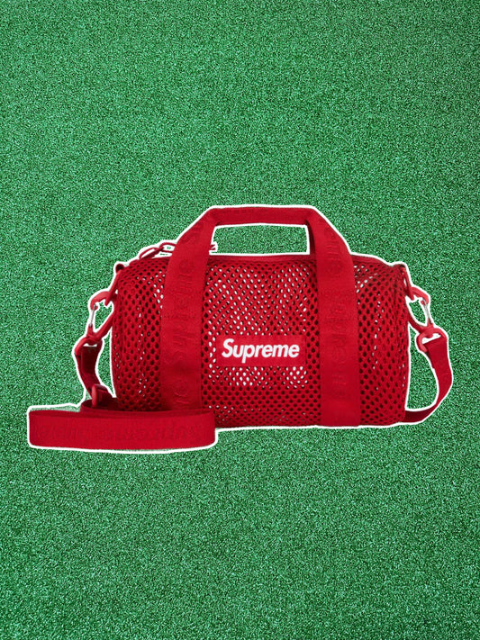 Supreme Mesh Mini Duffle Bag SS25 – Compact Red Streetwear Shoulder Bag with Box Logo
