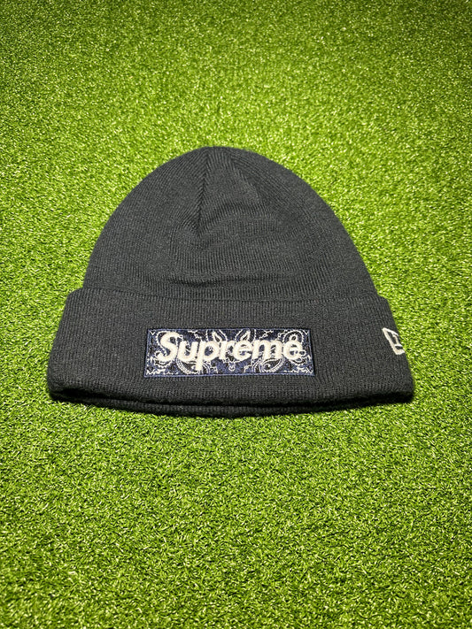 Supreme New Era Box Logo Beanie FW19 Navy Front View