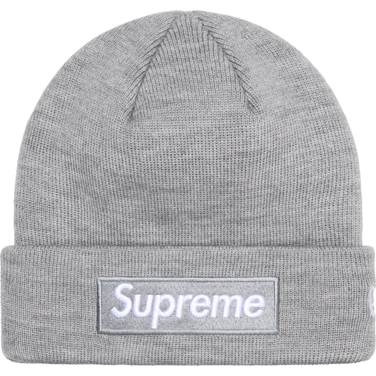 Supreme New Era Box Logo Heather Grey Beanie FW24 Front View