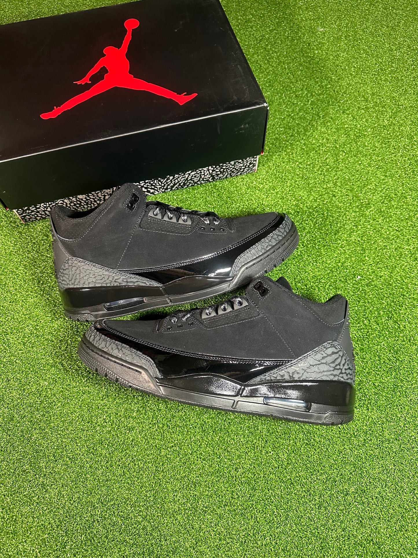 Side profile of Jordan 3 Retro ‘Black Cat’ 2025 edition